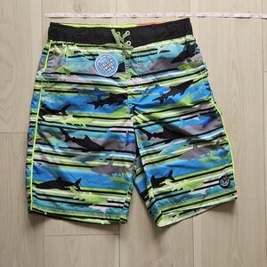 ZeroXposur Neon Green and Blue Swim Shorts With Inner Drawstring